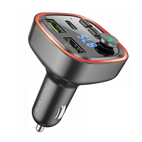 FM-модулятор Borofone BC48 (Bluetooth, 2USB, Type-C, 18W, QC3.0, TF) черный(УЦЕНКА)кнопка отпадает