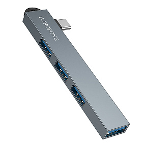Хаб Borofone USB 3.0/Type-C 2.0*3 4 в 1 (FH1A) серый